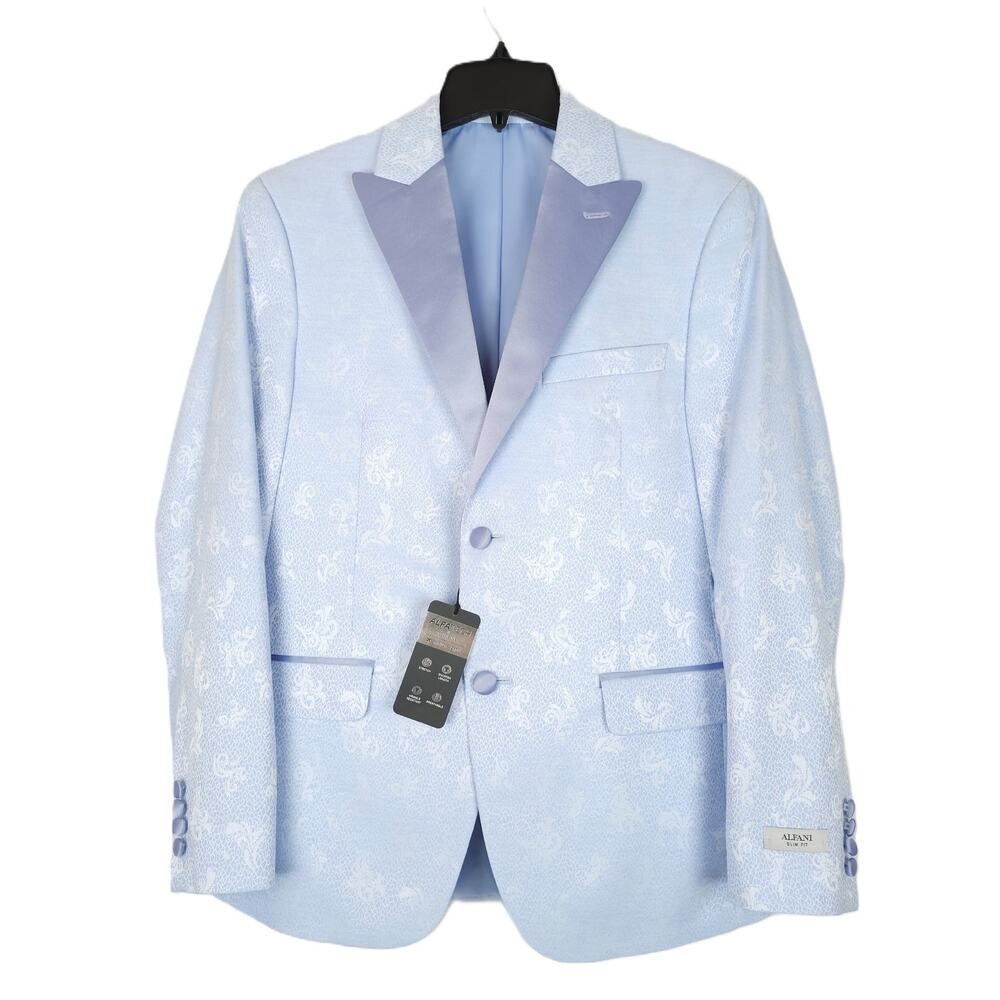Alfani Mens Slim Fit Evening Jacket Blazer 42S Blue Floral Stretch Sheen NWT